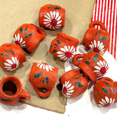 VINTAGE: 10pcs - Mexican Terra Cotta Mini Orange Mugs - Ornaments - Pendants - Crafts - Handmade 