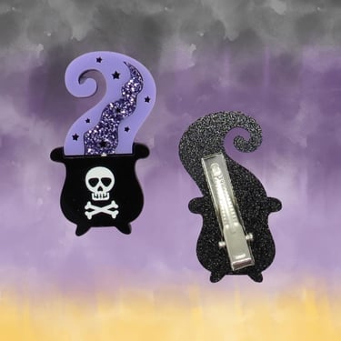 Halloween Hair Clip - Magic Potion Poison Witch Cauldron Barrette - Cute Spooky Acrylic Glitter Accessory 