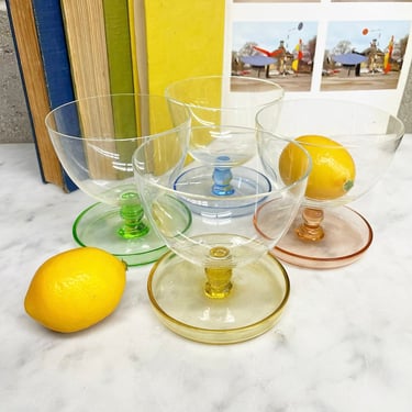 Vintage Cocktail Glass Set Retro 1960s Harlequin + Mid Century Modern + Ice Cream or Sherbet Dishes + Set of 4 + MCM + Kitchen and Bar Decor 