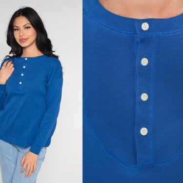 Blue Henley Shirt 80s The Gap Shirt Long Sleeve Shirt Plain T Shirt 1980s Retro Tee Vintage Normcore Medium 