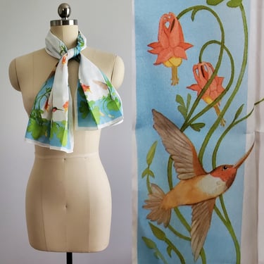 1980s Hummingbird Scarf from the National Wildlife Federation - NOS Deadstock in Original Packaging - 80s Vintage Accessorie 