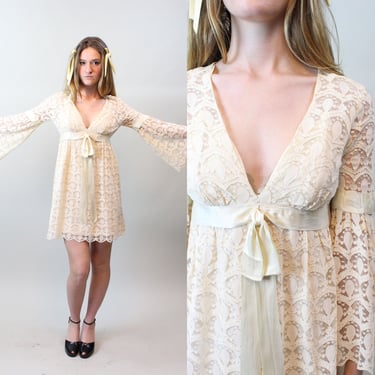 1960s BELL SLEEVES lace wedding dress xs | new spring 