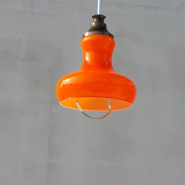 Retro Pendant Lamp / Orange Space Age Glass Pendant Lamp / MCM Ceiling Light / UFO Pendant Light / Orange Cased Glass Ceiling Lamp / 70's 