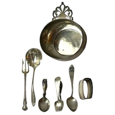 Antique Collection of American Sterling Silver Flatware and Porringer ...