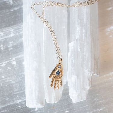 14k Gold, Diamonds and Sapphires McCall's Hand Necklace