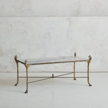 Gilt Bronze + Pink Marble Coffee Table, France 1940s