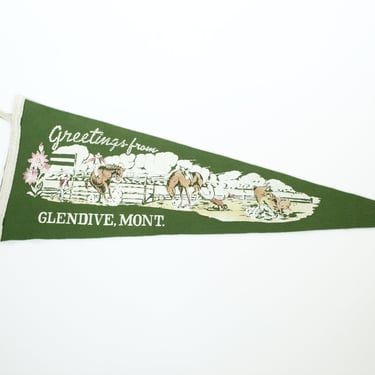 Vintage 40's / 50's Greetings from Glendive Montana Felt Pennant - Rodeo Souvenir Pennant 