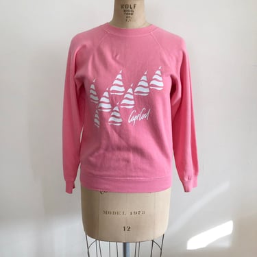 Pink/Coral Cape Cod Souvenir Sweatshirt with Sailboats - 1980s 