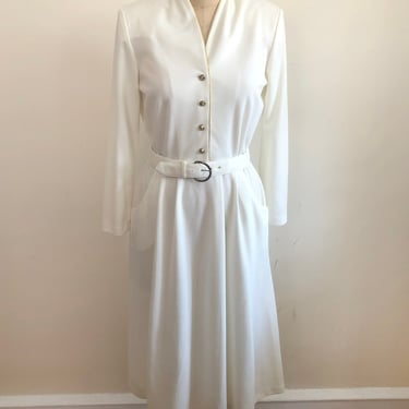 Cream and Gold Belted Shirtdress - 1980s 
