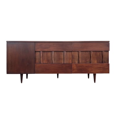 Mid Century Modern Dresser with 9 Drawers by American of Martinsville 74” Long - 1960s Vintage MCM Midcentury Dark Walnut Wood Credenza 