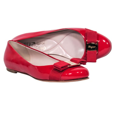 Ferragamo - Red Patent Leather Ballet Flats w/ Bow Accent Sz 6