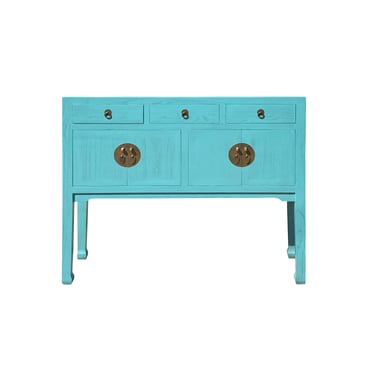 Pastel Blue Lacquer Tall Moon Face 3 Drawers Slim Foyer Side Table cs7431E 