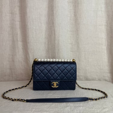Chanel Navy Iridescent Pearl Top Bag