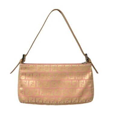 Vintage FENDI Borsa Tuc Zucchino Jacquard Baguette Bag in Pink +