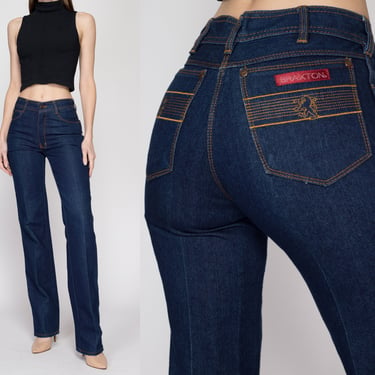 Small 80s Dark Wash Braxton Stretch Western Jeans | Vintage Mid Rise Denim Straight Leg Tall Long Inseam Mom Jeans 