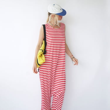 Vintage French Stripes Red And White Coveralls | Summer Boat Neck Sleeveless Jumpsuit | Perfect Sailor Mariniere | Breton Coverall 