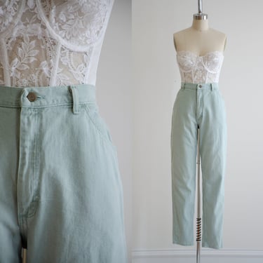 high waisted jeans 90s vintage Wrangler sage mint green straight leg jeans 