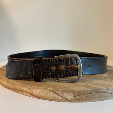 Vintage 90s Brown Distressed Genuine Leather Perfectly Worn in Belt Size Large 