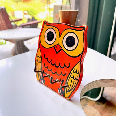 1960s Orange Owl Wall Art Key Hooks Vintage Mid-Century Kitchen Bird Decor 