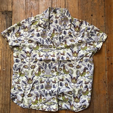 1950s Novelty Print Sanforized Shirt Small 