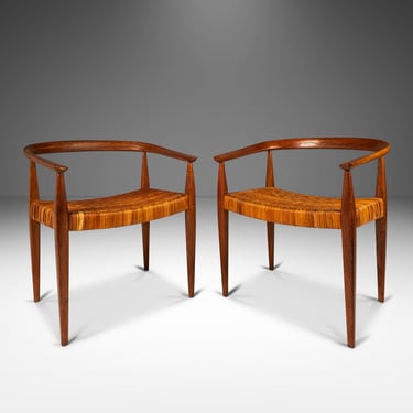 Set of Two (2) Danish Modern Model 113 Armchairs in Oak & Original Cane by Nanna Ditzel for Kolds Savvaerk, Denmark, c. 1950's 