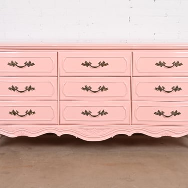 Thomasville French Provincial Louis XV Pink Lacquered Triple Dresser, Newly Refinished