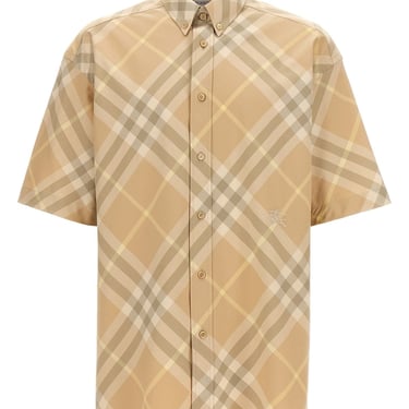 Burberry Men Check Shirt With Logo Embroidery