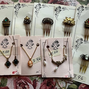 vintage doll jewelry tiny jeweled comb and necklace lot 