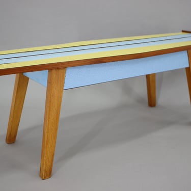 1970s Beech and Umakart Bench ,Czechoslovakia / Vintage Bench / Blue Colour / Mid Century / 