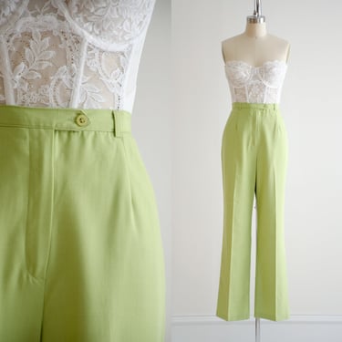 high waisted pants 90s vintage lime green straight leg trousers 