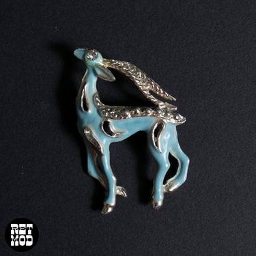 So Lovely Vintage Light Blue Antelope Metal Brooch 