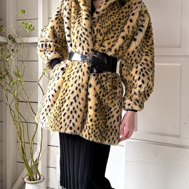 80s Leopard Print Faux Fur Coat | S-L