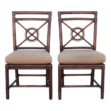 Authentic Pair (2) of McGuire Rattan Target Back Side Chairs Organic Modern Palm Beach Hollywood Regency 