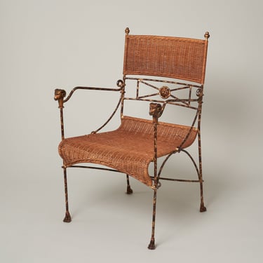 Atrio Vintage - 1970s Giacometti Style Wrought Iron and Wicker Chair