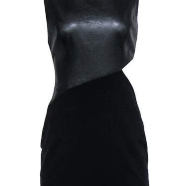 BCBG Max Azria - Black Mini Dress w/ Faux Leather Top & Knit Skirt Sz M