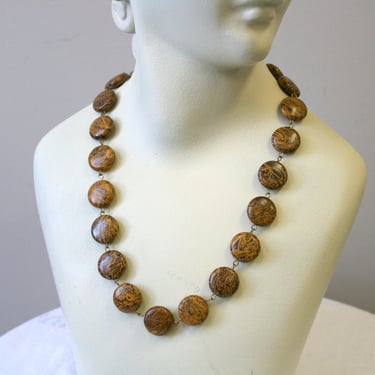 1980s Brown Natural Stone Bead Necklace 