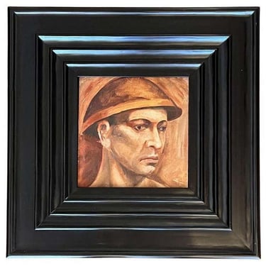 Watercolor Portrait of a Soldier in a Large Black Frame