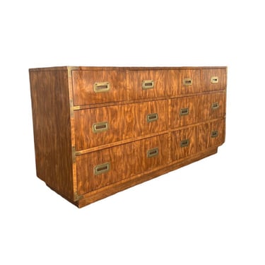Free Shipping Within Continental U S - Vintage Drexel Campaign 7 Drawer Dresser Cabinet Storage with Burl Veneer 