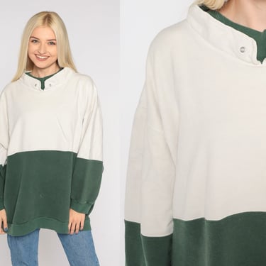 Color Block Sweatshirt 90s Off-White Green Striped Sweater Layered Mockneck Pullover Slouchy Streetwear Basic 1990s Vintage Cotton 2xl xxl 