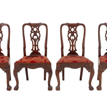 Portuguese Carved Mahogany Dining Chairs, 4