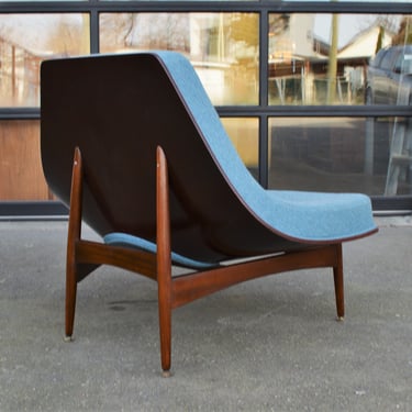 Gorgeous Walnut Donahue Coconut Chair in Blue/Gray Wool Upholstery