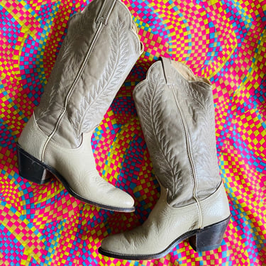 Vintage Acme Ivory Western Boots / Canvas Boots / 70s Boots / Cowgirl /Rockabilly / Size 6.6-7 