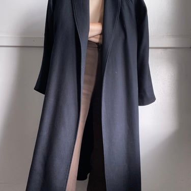 vintage black wool swing-cut overcoat size m/l 