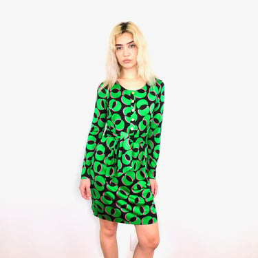 DVF Silk Jersey Dress // Diane Von Furstenberg high waist green black cocktail party boho hippy hippie sun // XS/S 
