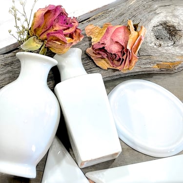 VINTAGE: 5pc - White Porcelain Blanks - Paint Yourself - Vintage Crafts - Vase, Corner, Oval Plaque -  SKU 25-C2-00033926 