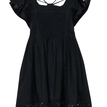 Sea NY - Black Embroidered Flutter Sleeve Mini Dress Sz XS