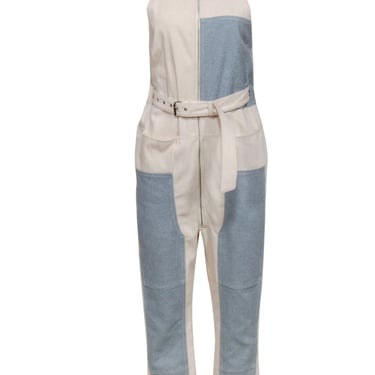 Rachel Comey - Cream & Light Blue Patch Denim Overalls w/ Belt Sz 00