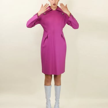 Courreges c. 1980's Pink Wool Dress with Silver Buttons 