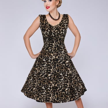 Vintage Inspired Leopard Sweetheart Swing Circle Dress w/ Pockets XS-3XL 