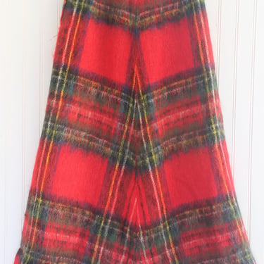1970s - Wool Plaid Mohair - Maxi Skirt - A-line - by Glen Cree Scotland - Estimated size S 